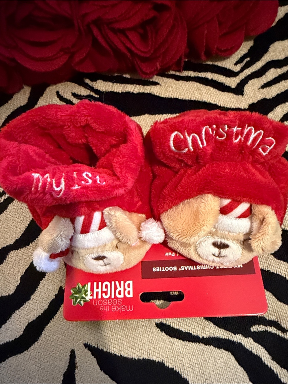 My 1st Christmas Red Plush Baby Booties